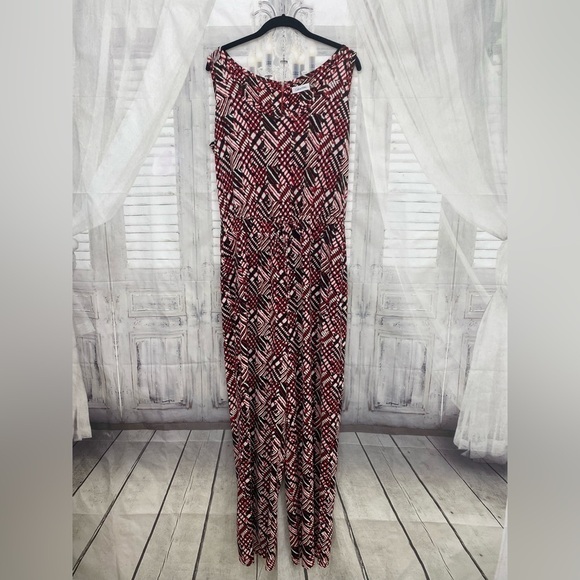 Calvin Klein Size 12 Brown Red Sleeveless Jumpsuit Scoop Neck Drawstring NWOT - Picture 4 of 8